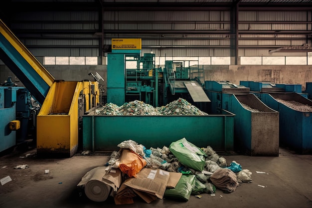 Photo a factory where different types of recyclables are sorted and recycled into new products