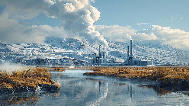 Photo a factory with a mountain in the background