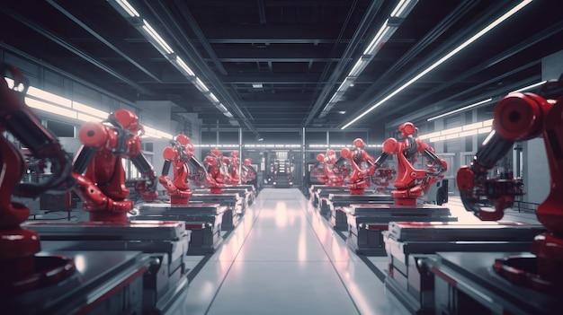 A factory with robots on the floor