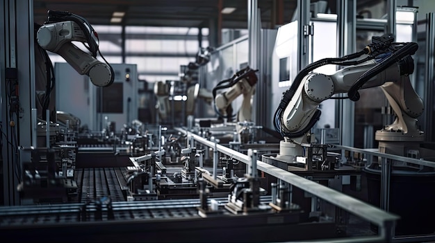 A factory with robots on the production line