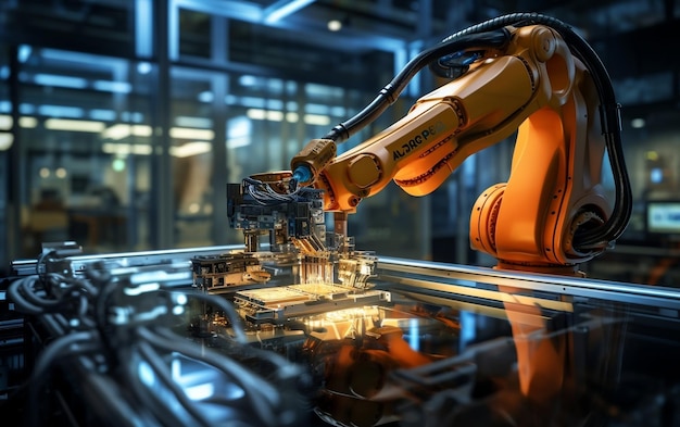 ベルトコンベア上でロボットが働く工場 AI