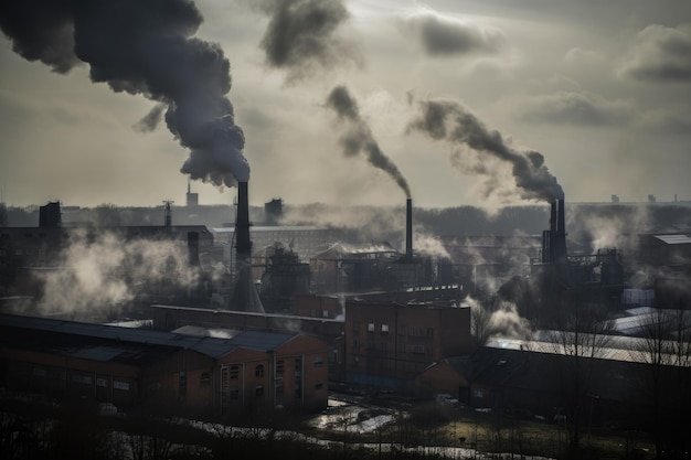 Premium AI Image | A factory with smoke and toxic fumes billowing from ...