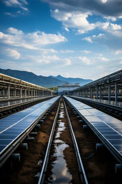 Фабрика с огромным массивом солнечных панелей на крыше Генеративный ИИ