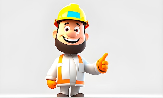 A factory worker with thumb up in 3d render style for positivity at work concept