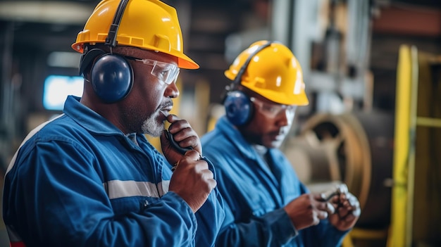 Foto lavoratori di fabbrica che gestiscono macchinari