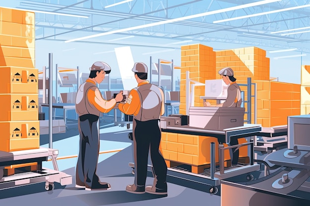 Factory workers play a crucial role in manufacturing processes operating machinery assembling products and maintaining production lines Generated with AI