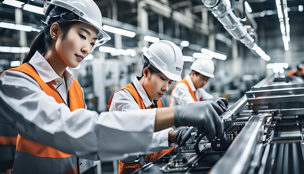 Photo factory workers working in production line