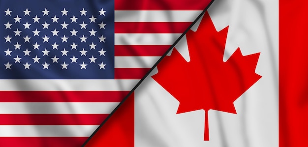 Faded Canada vs USA national flags icon isolated on background abstract Canada US politics economy relationship friendship divided conflicts concept wallpaper