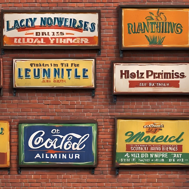 Photo faded handpainted signs advertising local businesses