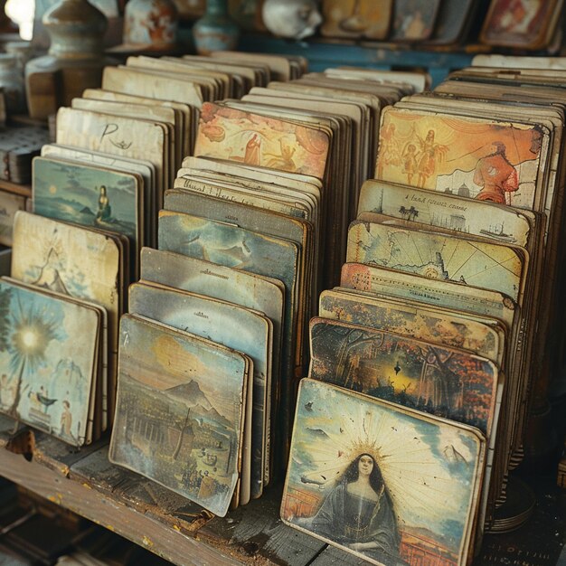 Faded postcards from distant lands lined on a shelf the scenes blur with memory