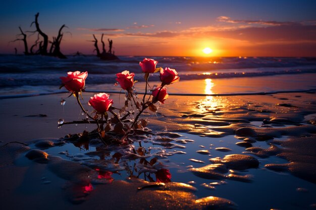 Photo fading love symbolic representation of heartbreak on a moonlit beach