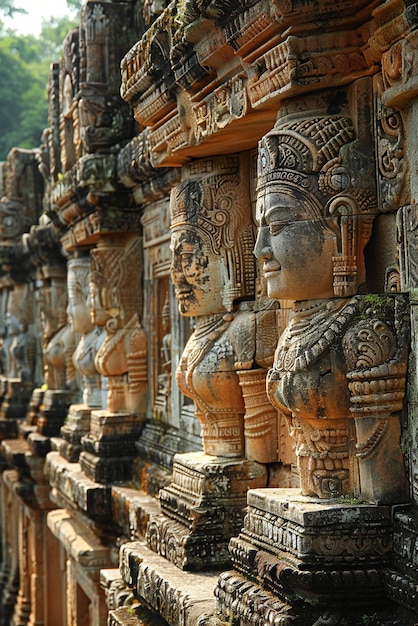 Fading murals on an ancient temple wall