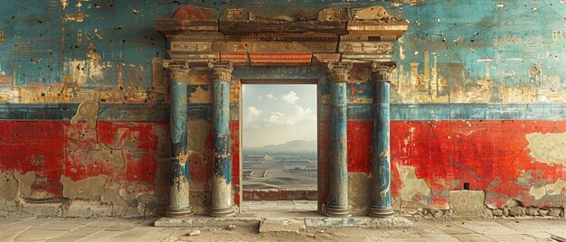 Foto dipinti murali sbiaditi su un antico muro di un tempio