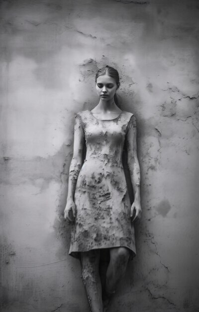 Photo fading shadows the surreal wall sandpainting of a haunting 50s era starlet