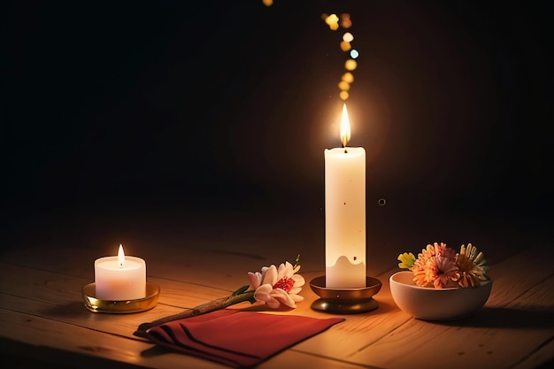Слабый свет горящей свечи - это надежда и промах в темном фоне обоев при свечах
