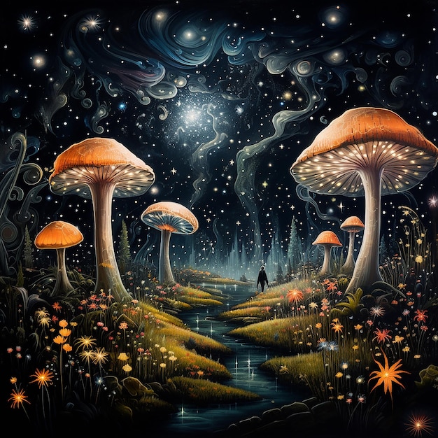 Fairies frolicking amongst wildflowers and mushroom forrest