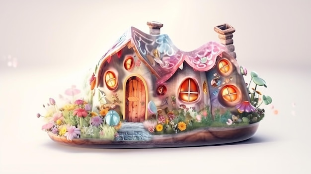 Fairy bloemknop huis of woning van elf enchantress Fantasy sprookjesachtige huis op groene bladeren