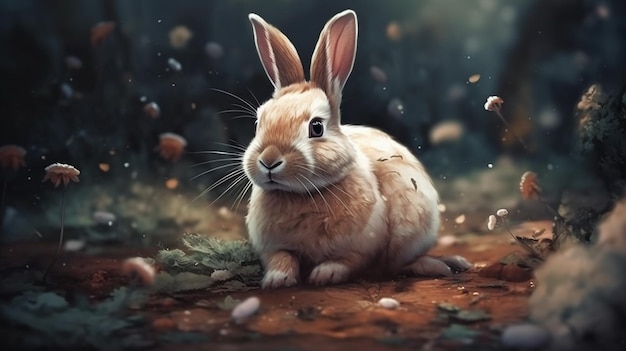 Fairy bunny illustration Easter holiday concept with a rabbit Generative AI