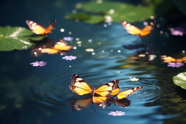 Photo fairy butterflies on water