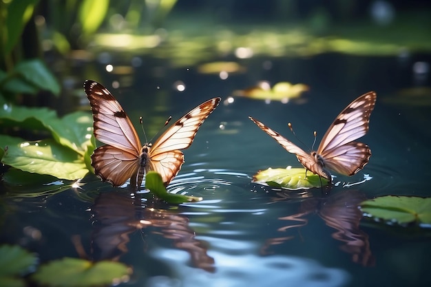 Photo fairy butterflies on water