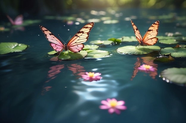 Photo fairy butterflies on water