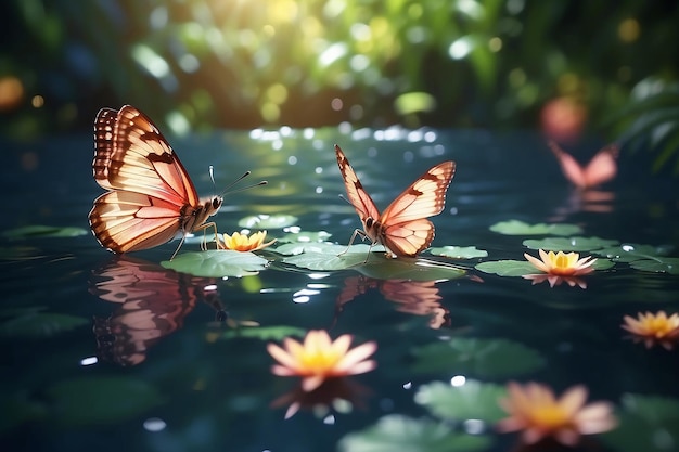 Photo fairy butterflies on water