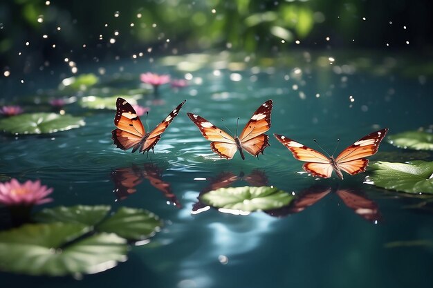 Photo fairy butterflies on water