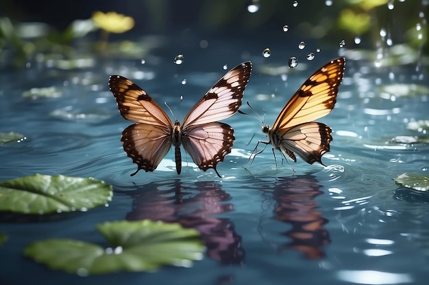 Photo fairy butterflies on water