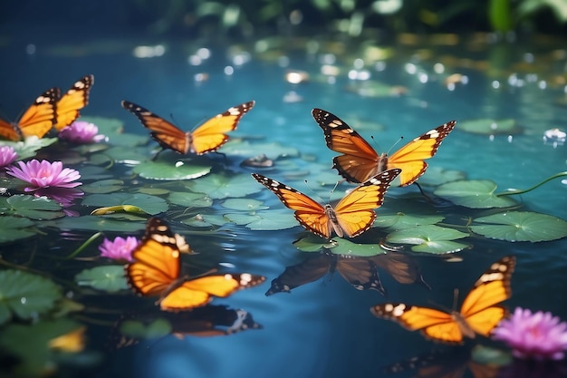 Photo fairy butterflies on water