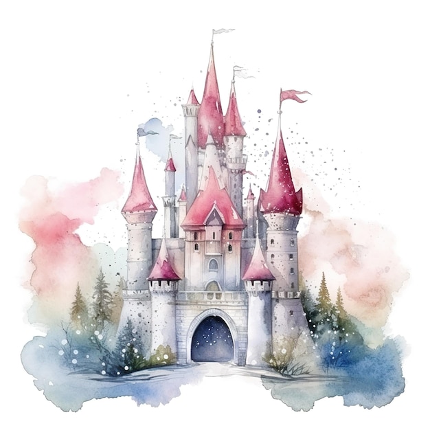 Fairy Castle Watercolor illustration