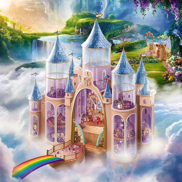 a fairy castle with a castle on the top of it