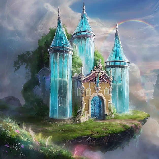 a fairy castle with a castle on the top of it
