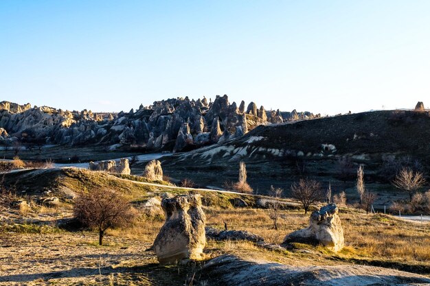 Fairy chimney and the mountain in Cappadocia Goreme Turkey