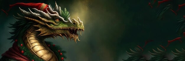 Foto dragon fairy in cappello di babbo natale con posto per il testo anno nuovo cinese banner copia spazio l'anno del drago