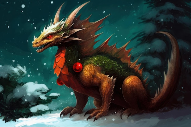 Photo fairy dragon in snowy forest closeup chinese new year the year of dragon chinese culture and traditi