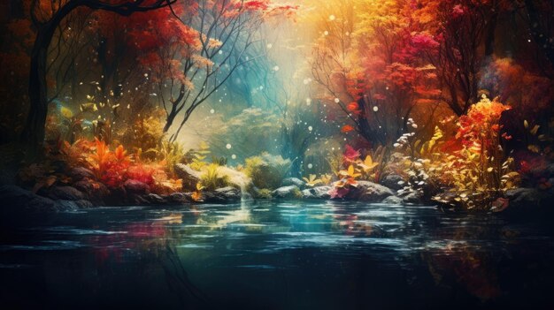 Fairy forest autumn background Generative AI