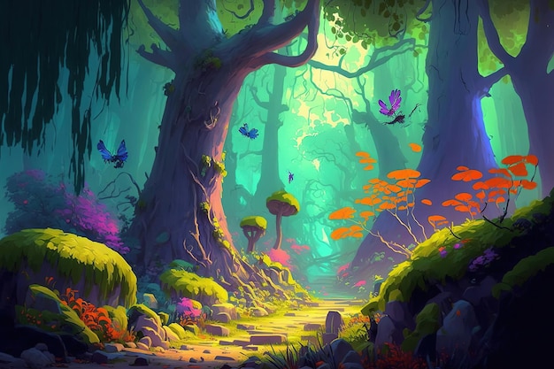 fairy forest in vivid colors