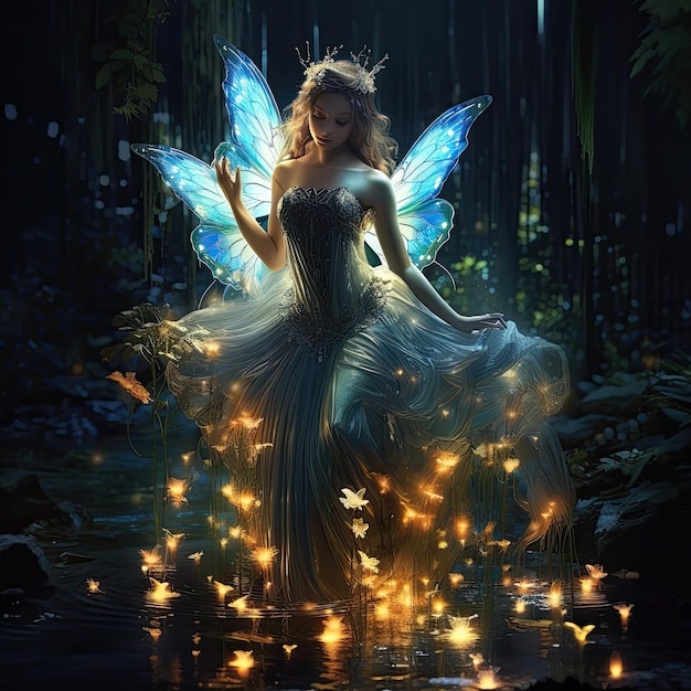 Fairy in the forest with lights