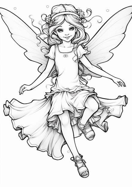 a fairy girl with a flower crown and wings sitting on a flower generative ai