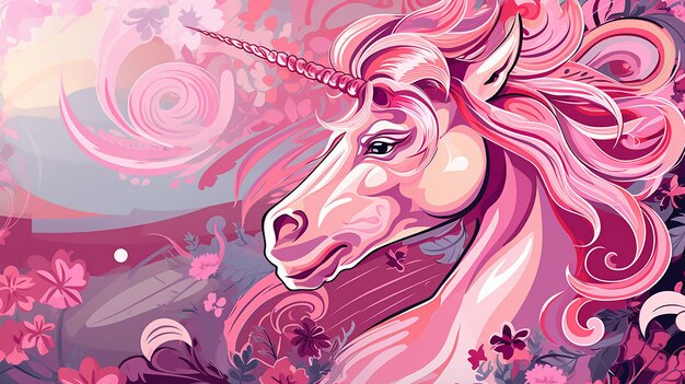 Photo fairy horse unicorn pink in the forest