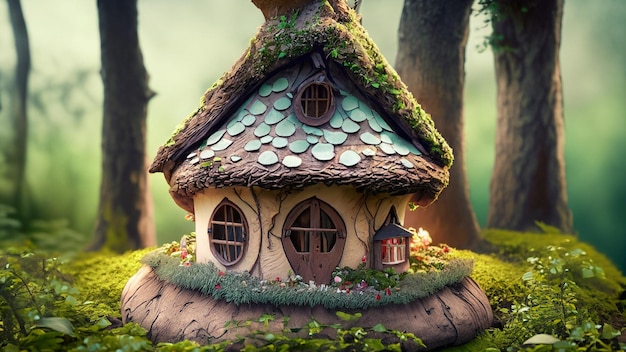 Photo fairy house in the night woods