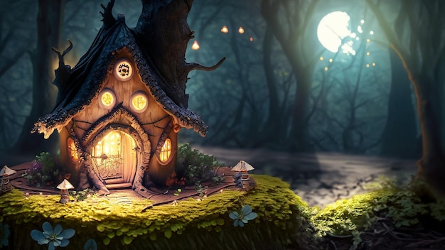 Photo fairy house in the night woods