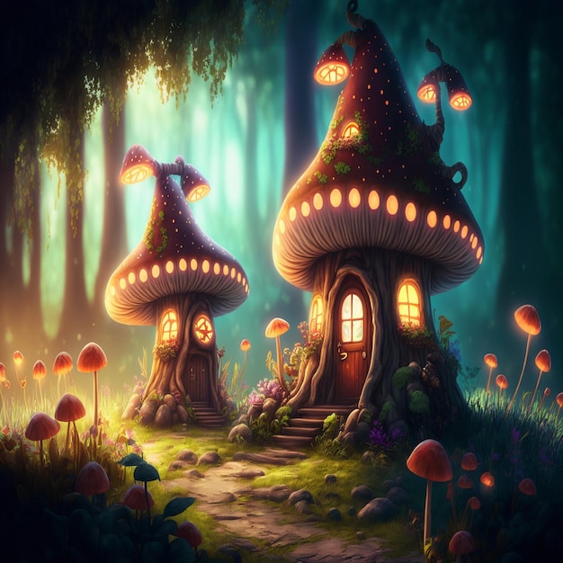fairy houses fantasy forest glowing mushrooms