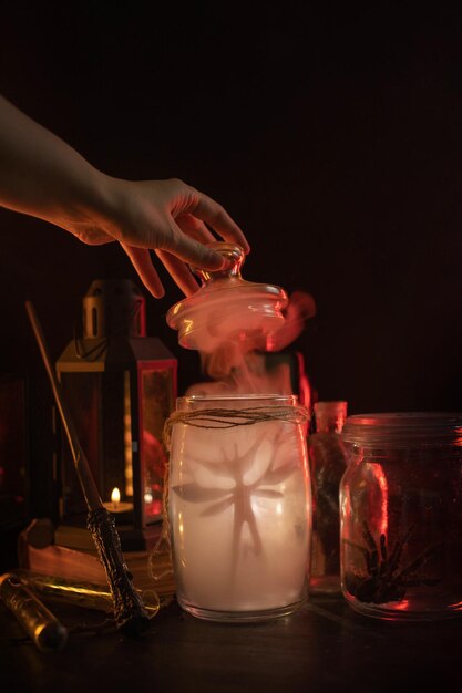 Photo fairy in a jar of smoke