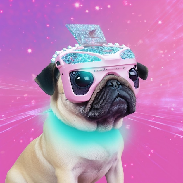 Fairy Kei Pug VRHeadset Wearing Dog Generative AI