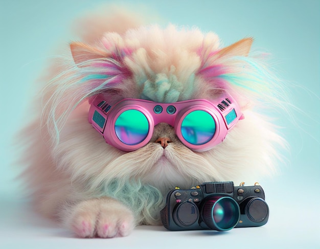 Фото Персидская кошка в стиле fairy kei в модном дизайне в гарнитуре vr