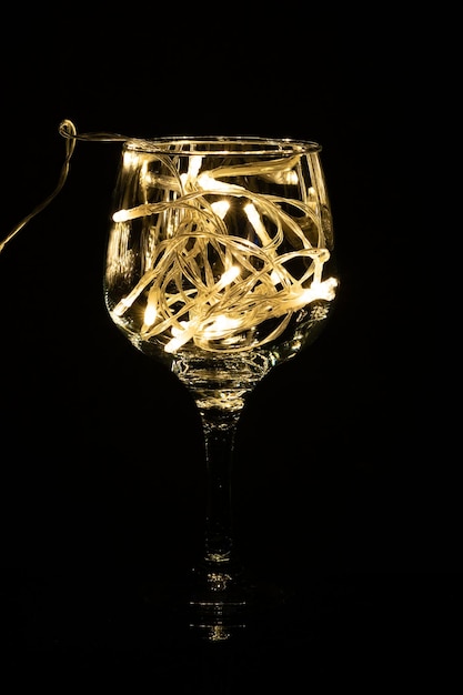 Fairy Light in a wine glass in the Dark LowKey Photography