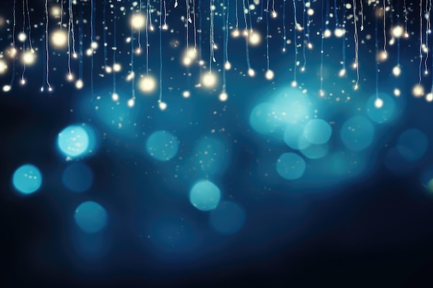 fairy lights on dark blue night sky for abstract party background