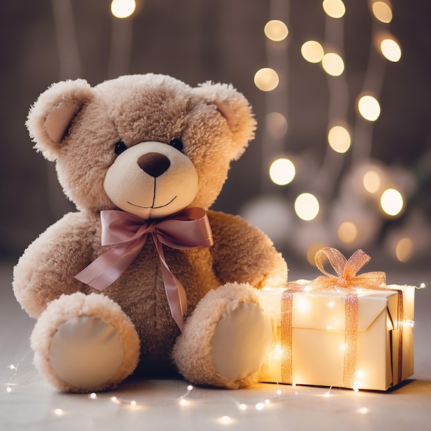 fairy lights gifts and flower with small teddy bear