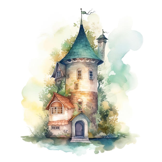 생성 ai를 사용한 Fairy Magical Watercolor House Sublimation